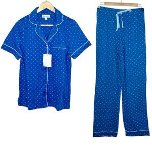 Pajamagram Polka Dot Cotton Knit Pajamas Set Blue Womens Size XS Short Sleeve